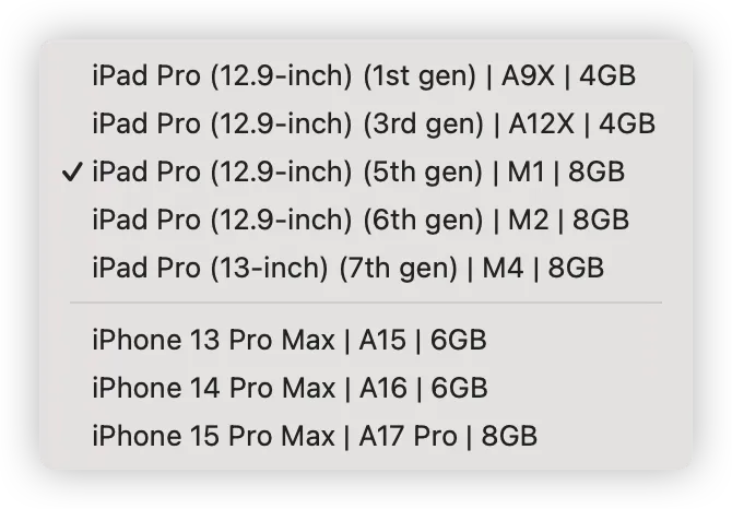 PlayCover应用iOS机型选择